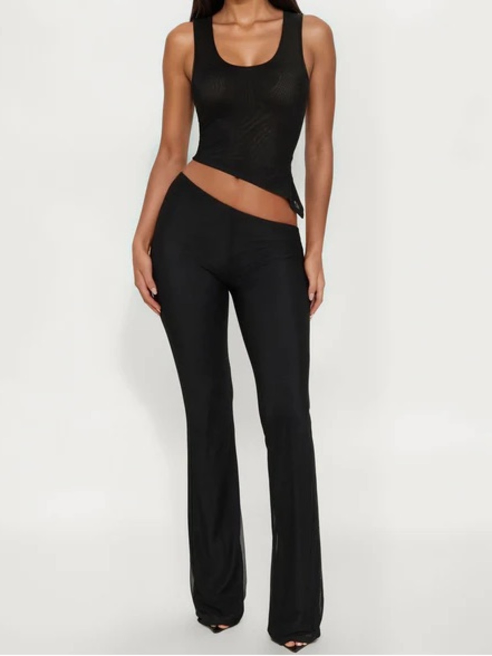 Fashion Nova NWT Diana Asymmetrical Mesh Pant Set - Black